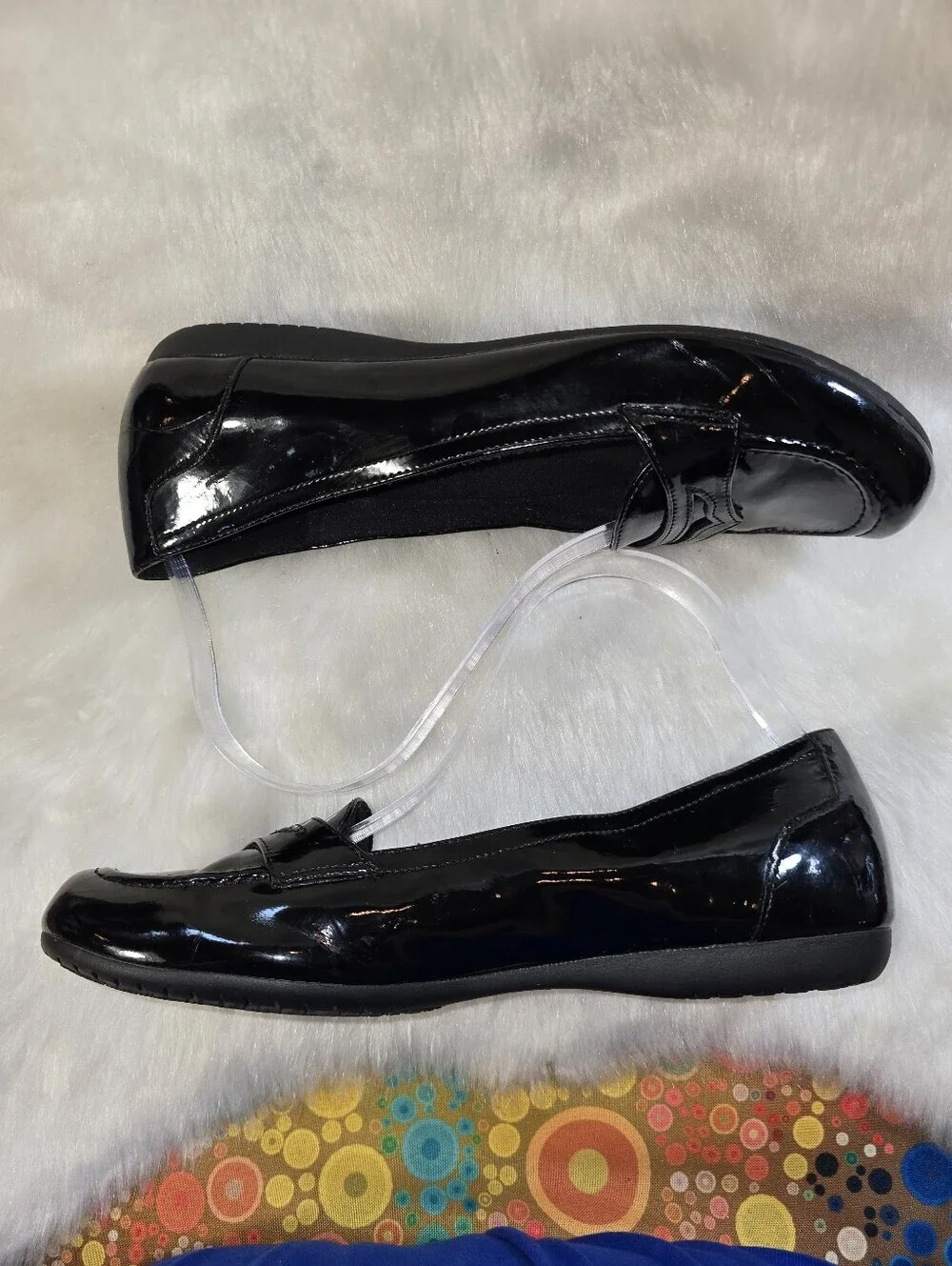 Predictions Safe-T-step Womens Black Patent Slip-on Loafers